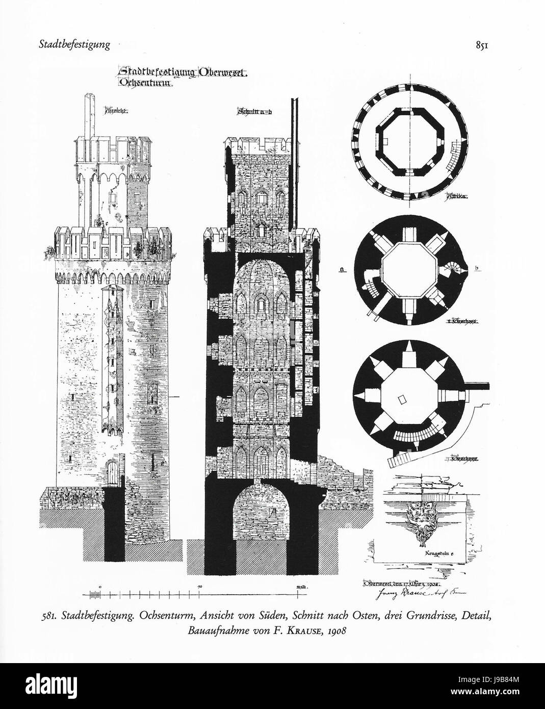 Ochsenturm (Oberwesel Bauaufn). Krause 1908 Foto Stock