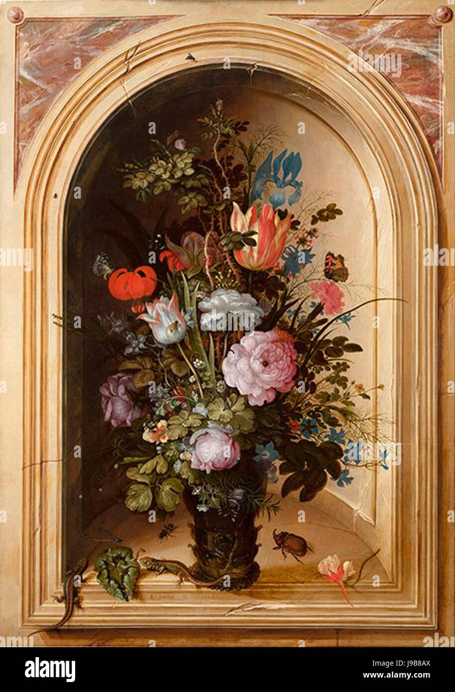"Vaso di fiori in una nicchia di pietra' da Roelant Savary, Mauritshuis Foto Stock