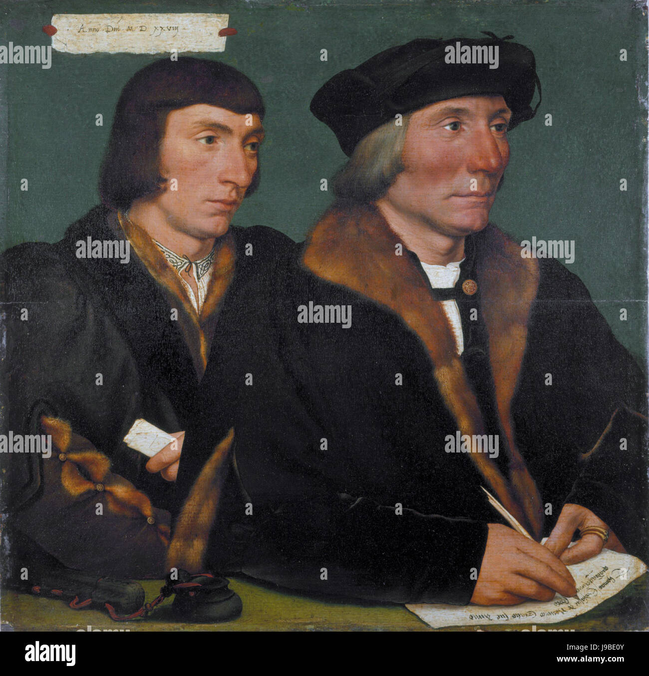 "Thomas Godsalve e suo figlio Sir John" è un ritratto di Hans Holbein il giovane, raffigurante il mercante inglese e suo figlio, che mostra l'abilità di Holbein nel catturare immagini dettagliate. Foto Stock
