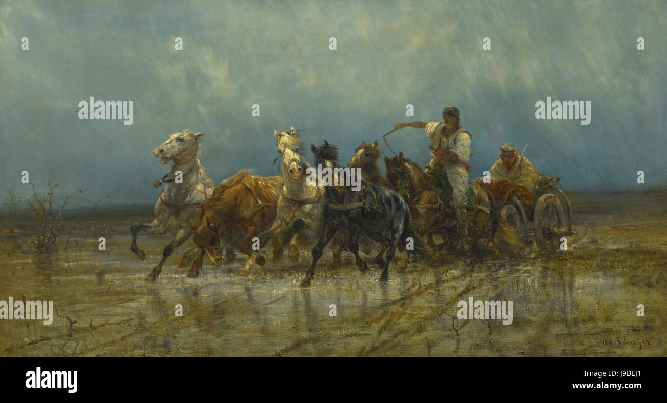 Adolf Schreyer Pferdegespann in der Walachei Foto Stock