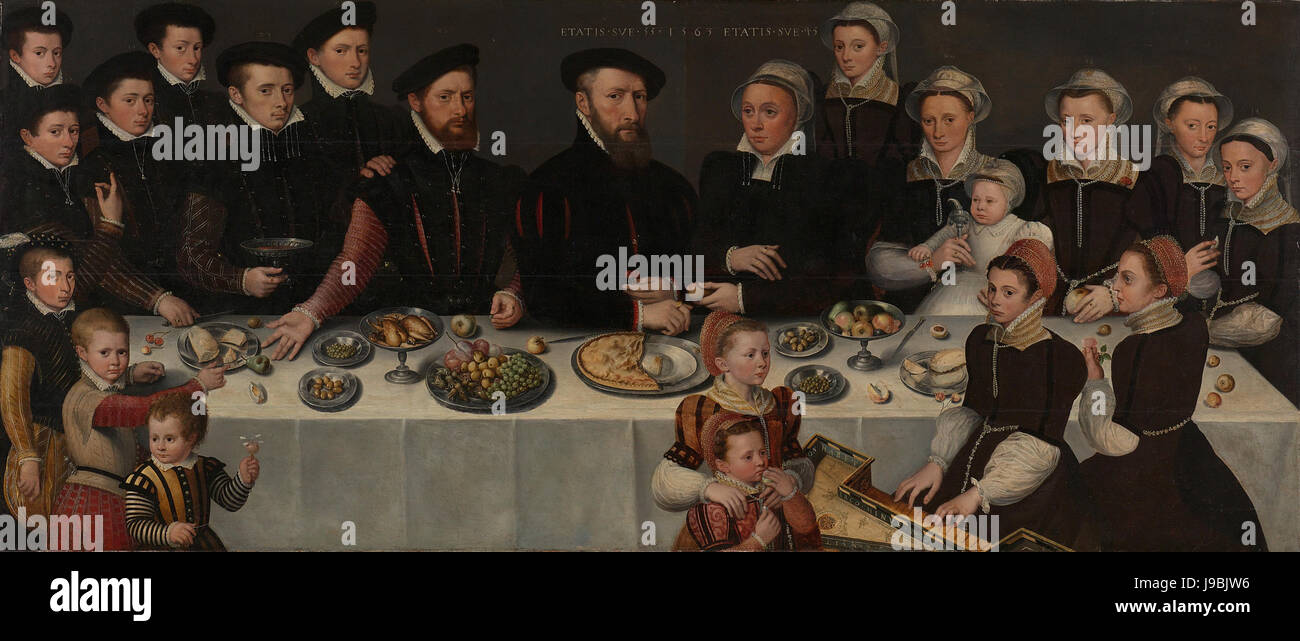 Pierre de Moucheron (1508 67). Koopman te Middelburg en Antwerpen, zijn echtgenote Isabeau de Gerbier, hun achttien kinderen, hun schoonzoon Allard de la Dale en hun eerste kleinkind Rijksmuseum SK UN 1537 Foto Stock
