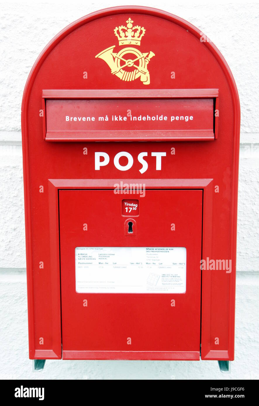 Danimarca, crown, cartolina, lettera, e-mail, casella postale, rosso, post, lettere, scrittura Foto Stock