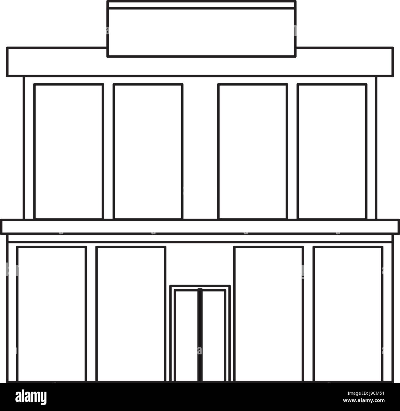 Il centro commerciale Mall edificio con facciata in vetro affissioni illustrazione vettoriale Illustrazione Vettoriale