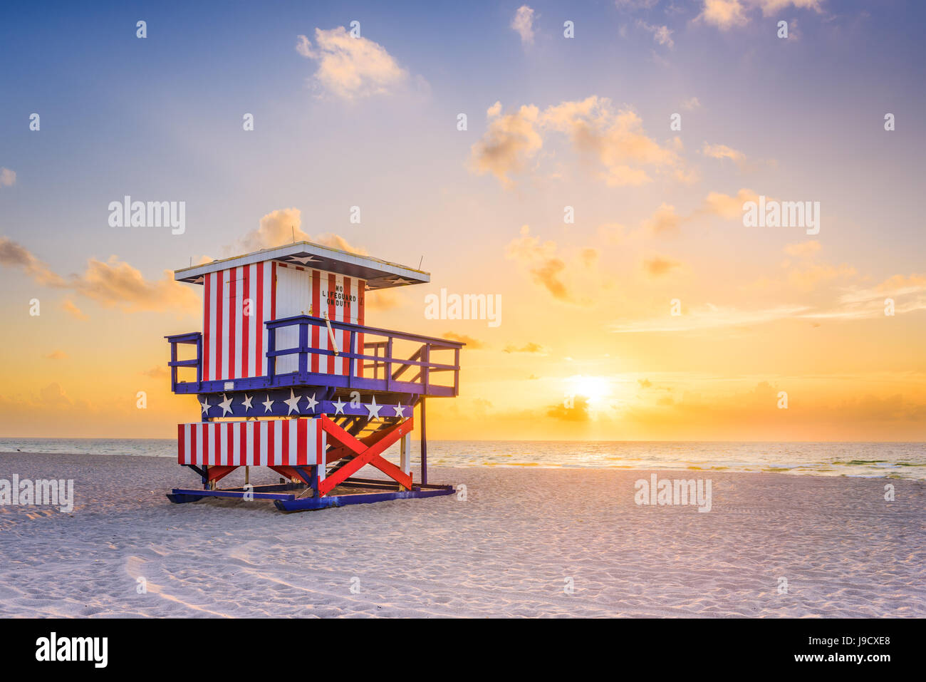 Miami Beach, Florida, Stati Uniti d'America sunrise e vita torre di guardia. Foto Stock
