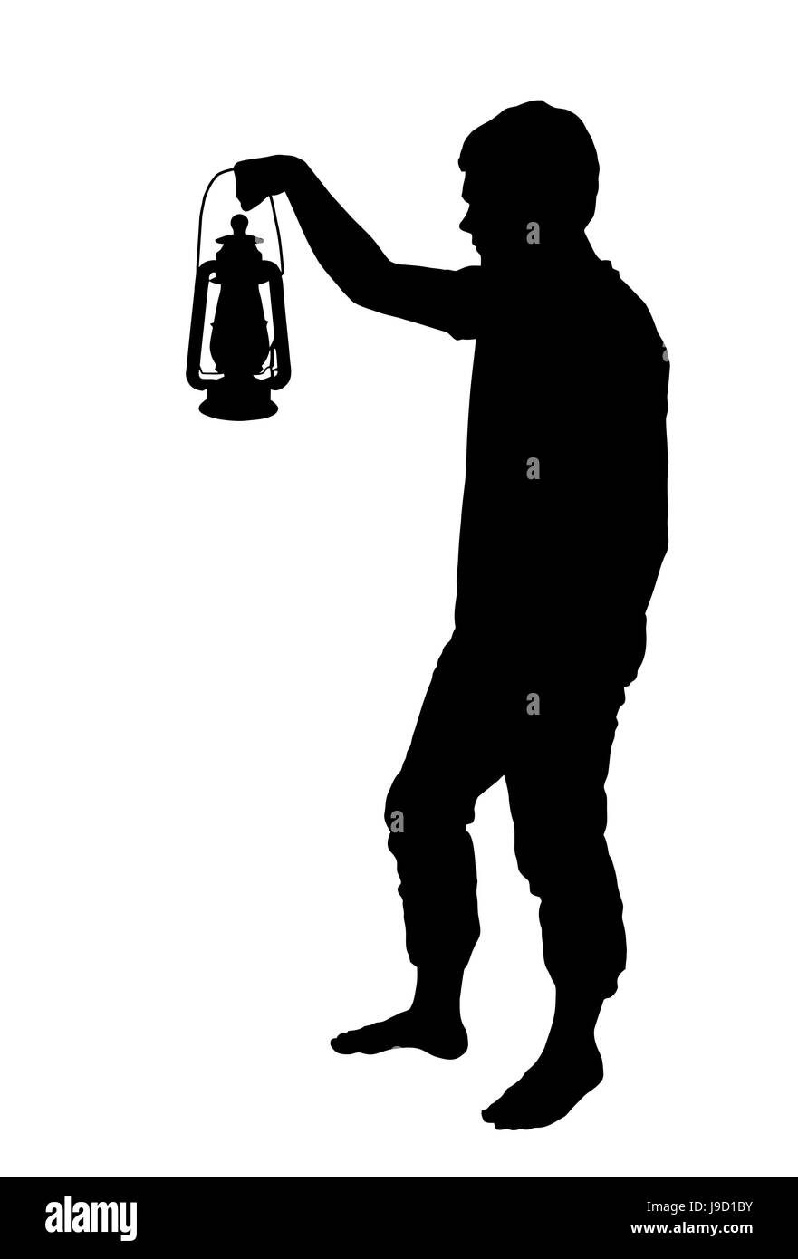 Silhouette di un ragazzo adolescente mantenendo la lanterna Illustrazione Vettoriale