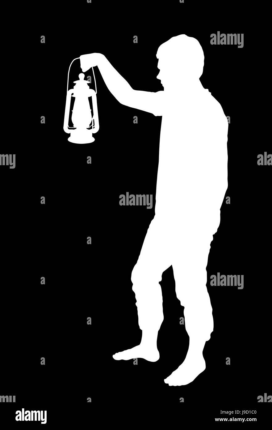 Invertite la silhouette di un ragazzo adolescente mantenendo la lanterna Illustrazione Vettoriale