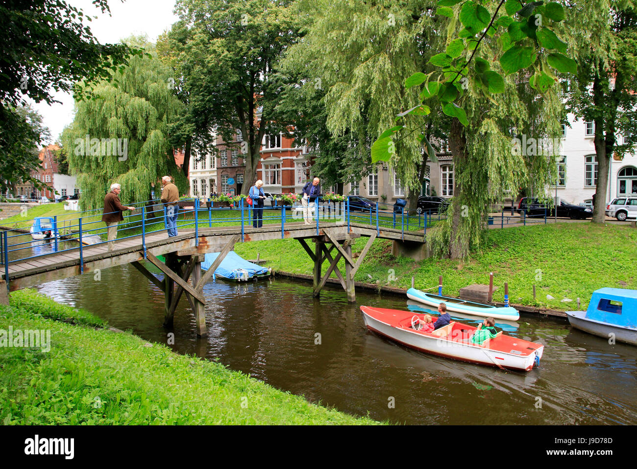 Urban Canal a Friedrichstadt, Eider, Schleswig-Holstein, Germania, Europa Foto Stock