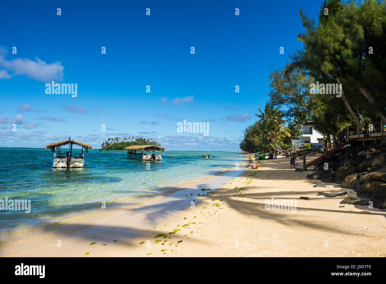 Spiaggia di sabbia bianca e acque turchesi, Muri Beach, Rarotonga e le Isole Cook, South Pacific Pacific Foto Stock