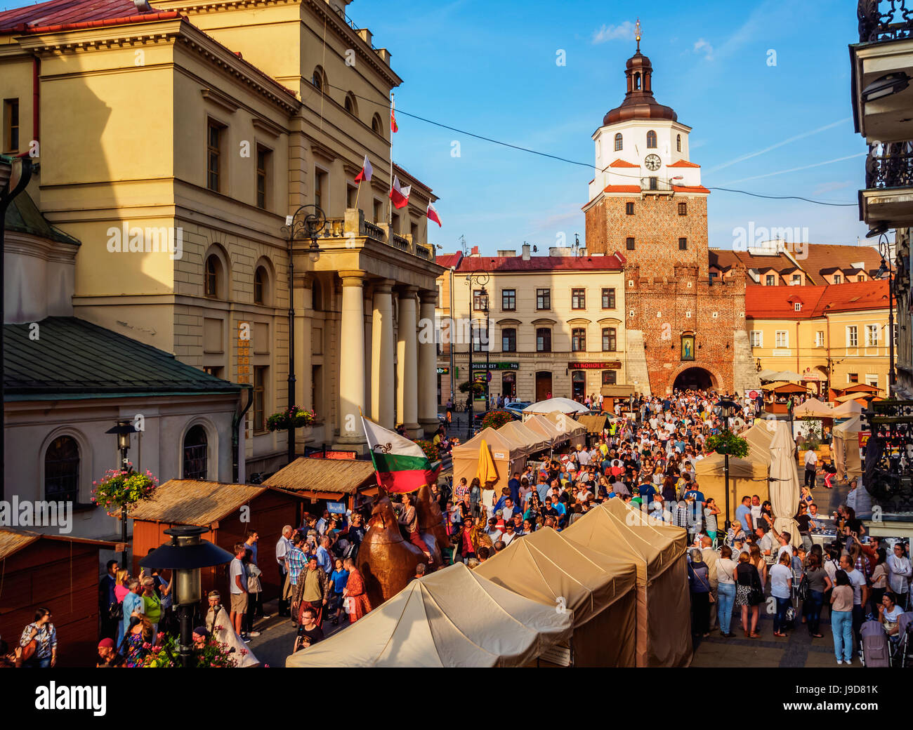 Krakowskie Przedmiescie Street, fiera iagellonica, City Hall e il gate di Cracovia, città di Lublino Lublino voivodato, Polonia, Europa Foto Stock