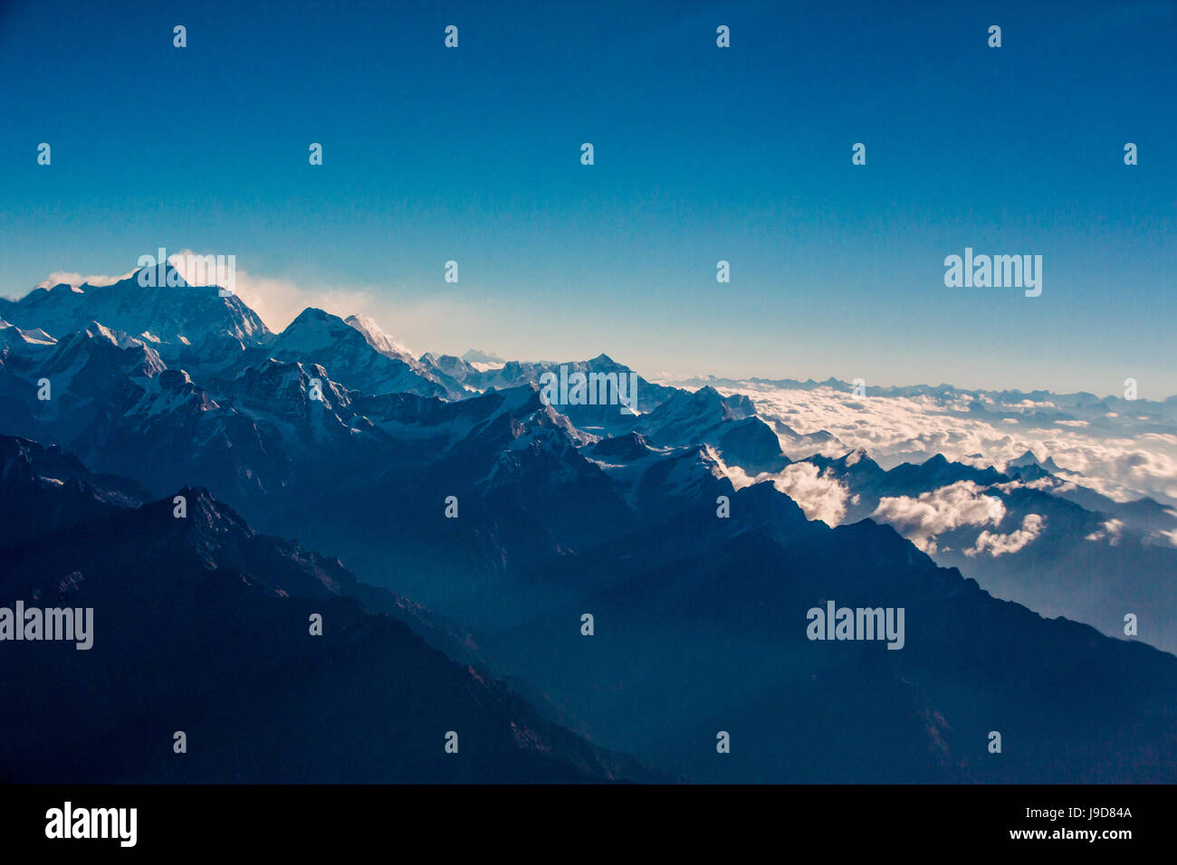Veduta dello skyline del monte Everest e Himalaya, Nepal, Asia Foto Stock