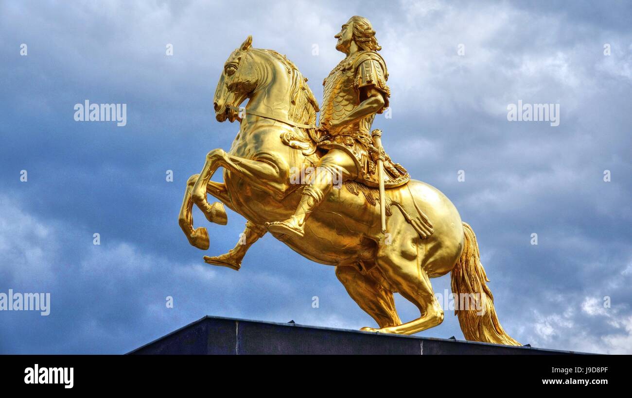 Statua equestre di Augusto II il Forte, Dresda, Sassonia, Germania, Europa Foto Stock