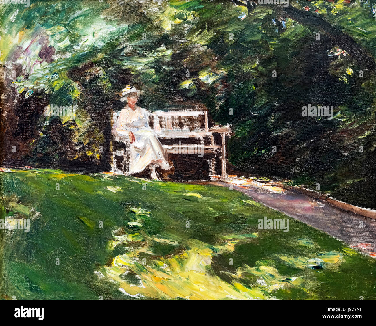 La panchina da giardino (Die Gartenbank) da Max Liebermann (1847-1935), olio su tela, 1916 Foto Stock