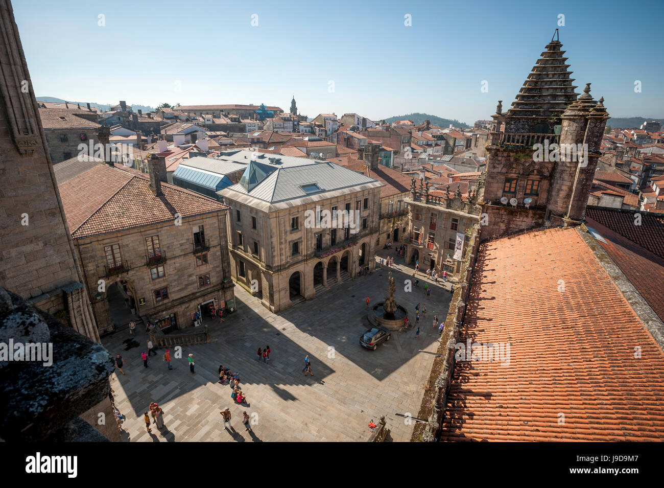 Vista dal tetto della Cattedrale di Santiago de Compostela, UNESCO, Santiago de Compostela, A Coruña, Galizia, Spagna Foto Stock