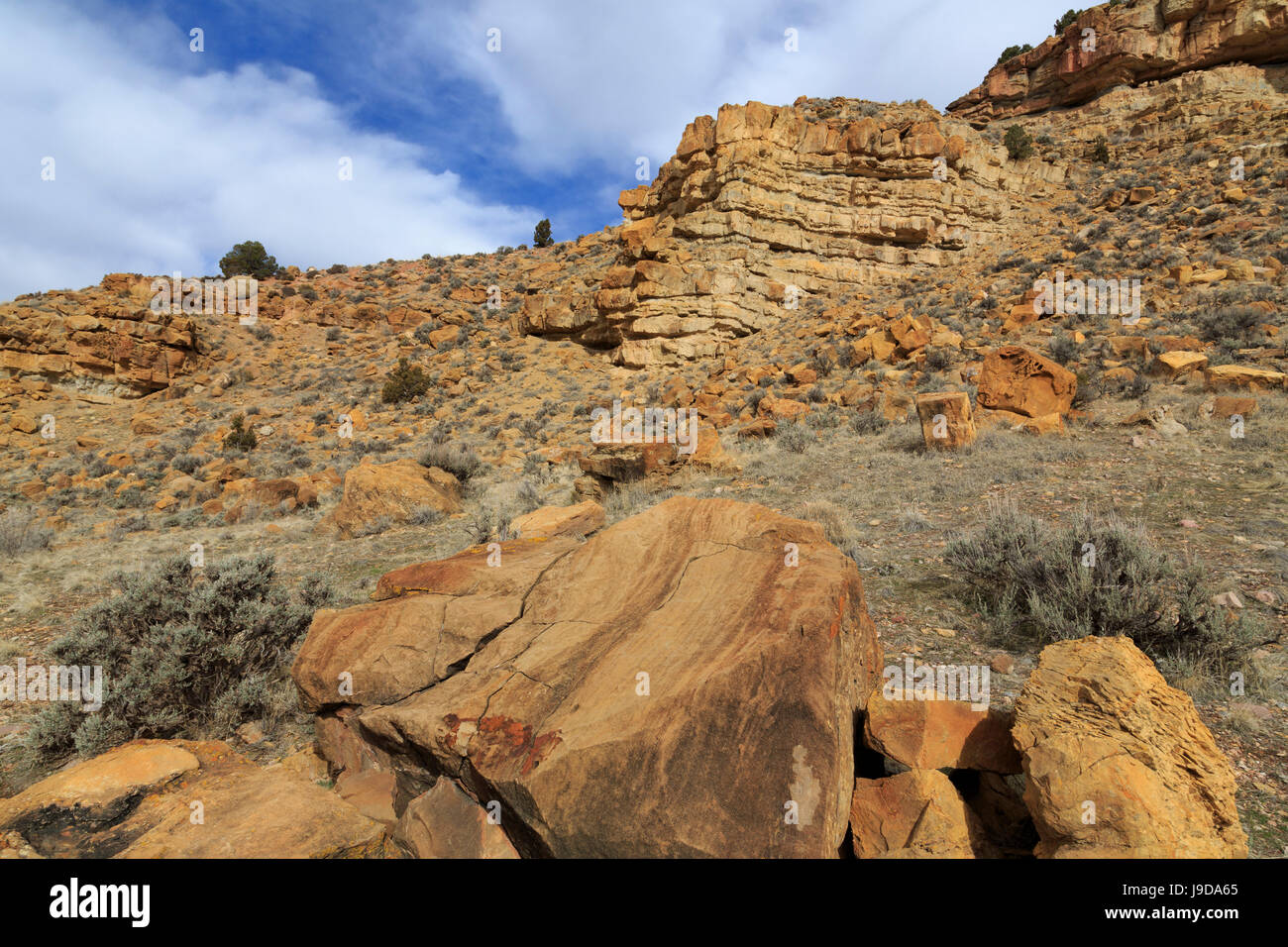 Parowan Gap tracce di dinosauri e rimane, Iron County, Utah, Stati Uniti d'America, America del Nord Foto Stock