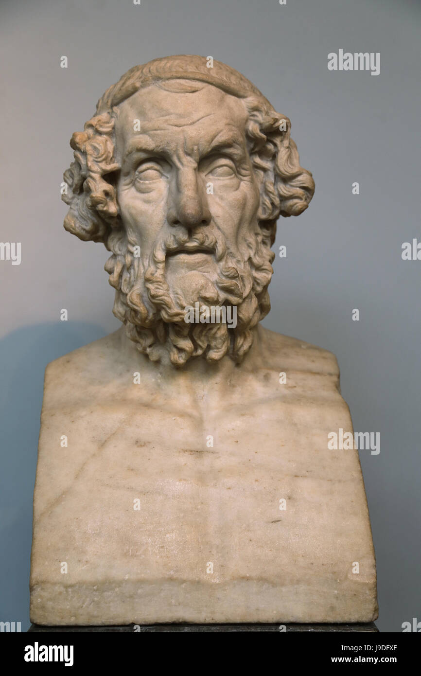 Busto del poeta Omero. Copia romana di originale ellenistico (2° C BC). Dall'Italia. Il marmo. British Museum. Londra. Regno Unito. Foto Stock