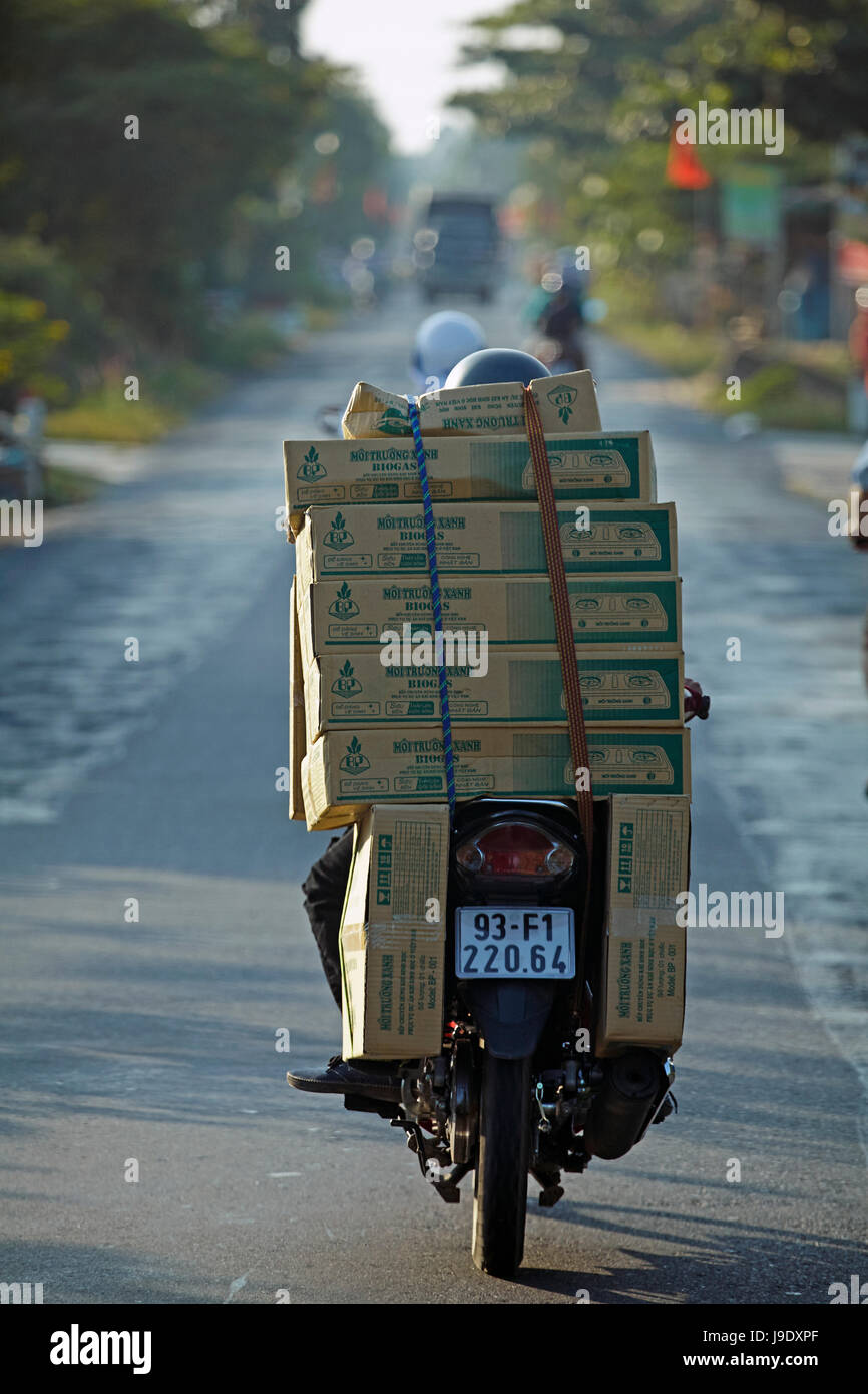 Sovraccarico bike, Cho Lach, Delta del Mekong, Vietnam Foto Stock