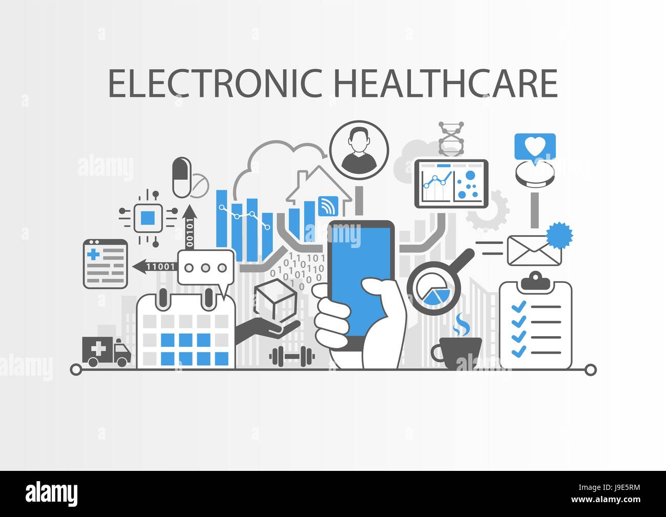 Sanità elettronica o e-health premessa illustrazione vettoriale Illustrazione Vettoriale