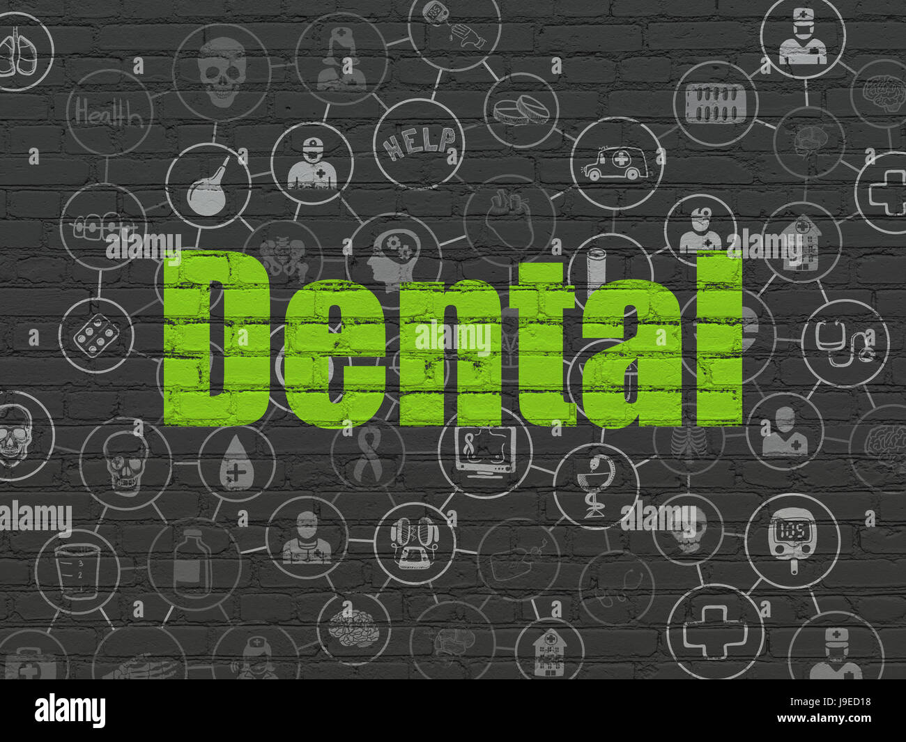 Il concetto di assistenza sanitaria: dentale su sfondo a parete Foto Stock