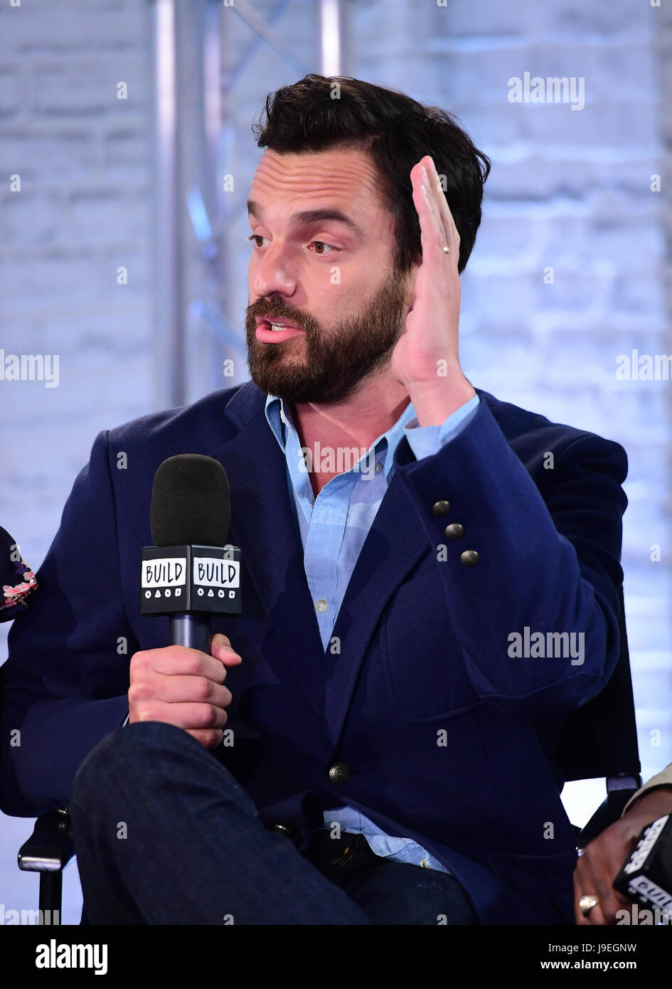 Jake Johnson durante la creazione di una build serie evento per promuovere la mummia, tenutosi a Shropshire House, Londra. Foto Stock