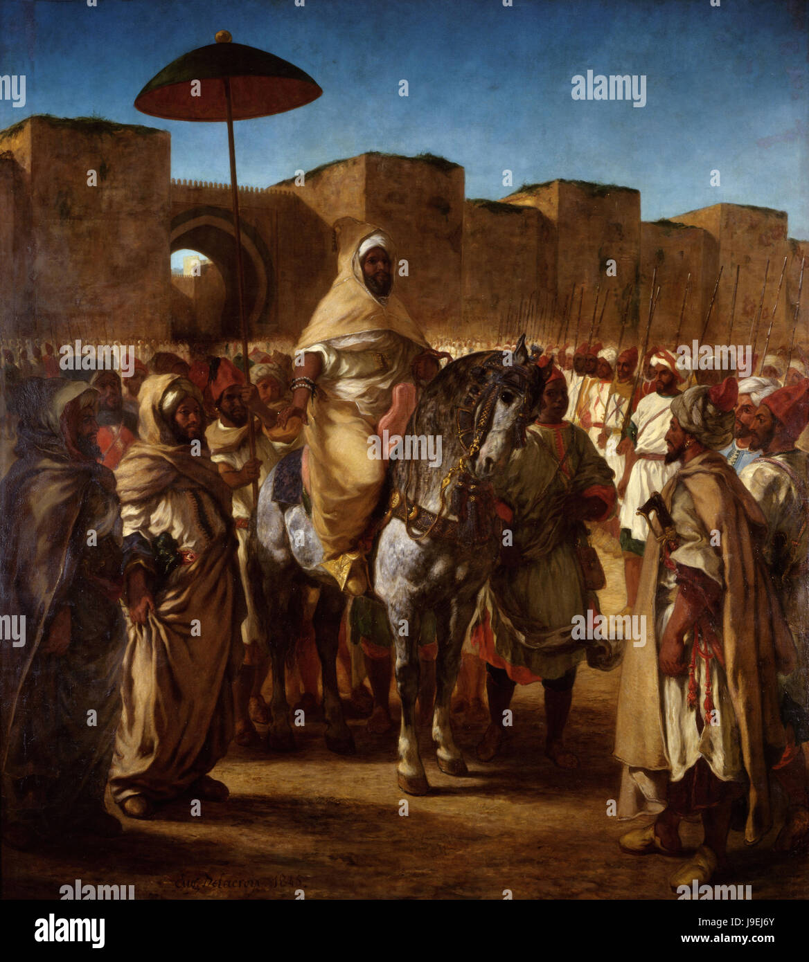 Eugène Delacroix - Mulay Abd-Ar-Rahman il sultano del Marocco, andando fuori della sua Palast in Meknes, circondato dalle guardie e principali ufficiali 1845 Foto Stock