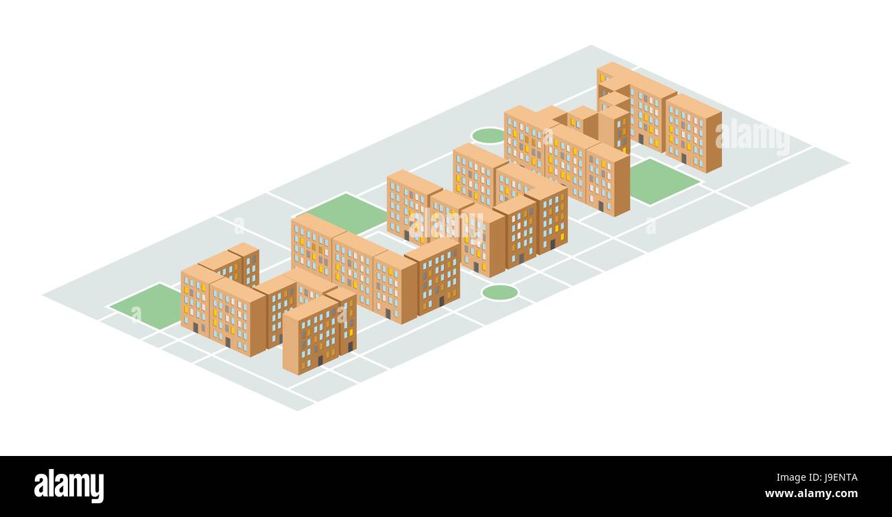 Bidonville. Isometrica edifici della città. Cantiere tra case. Illustrazione Vettoriale. Quartiere povero nella periferia Illustrazione Vettoriale