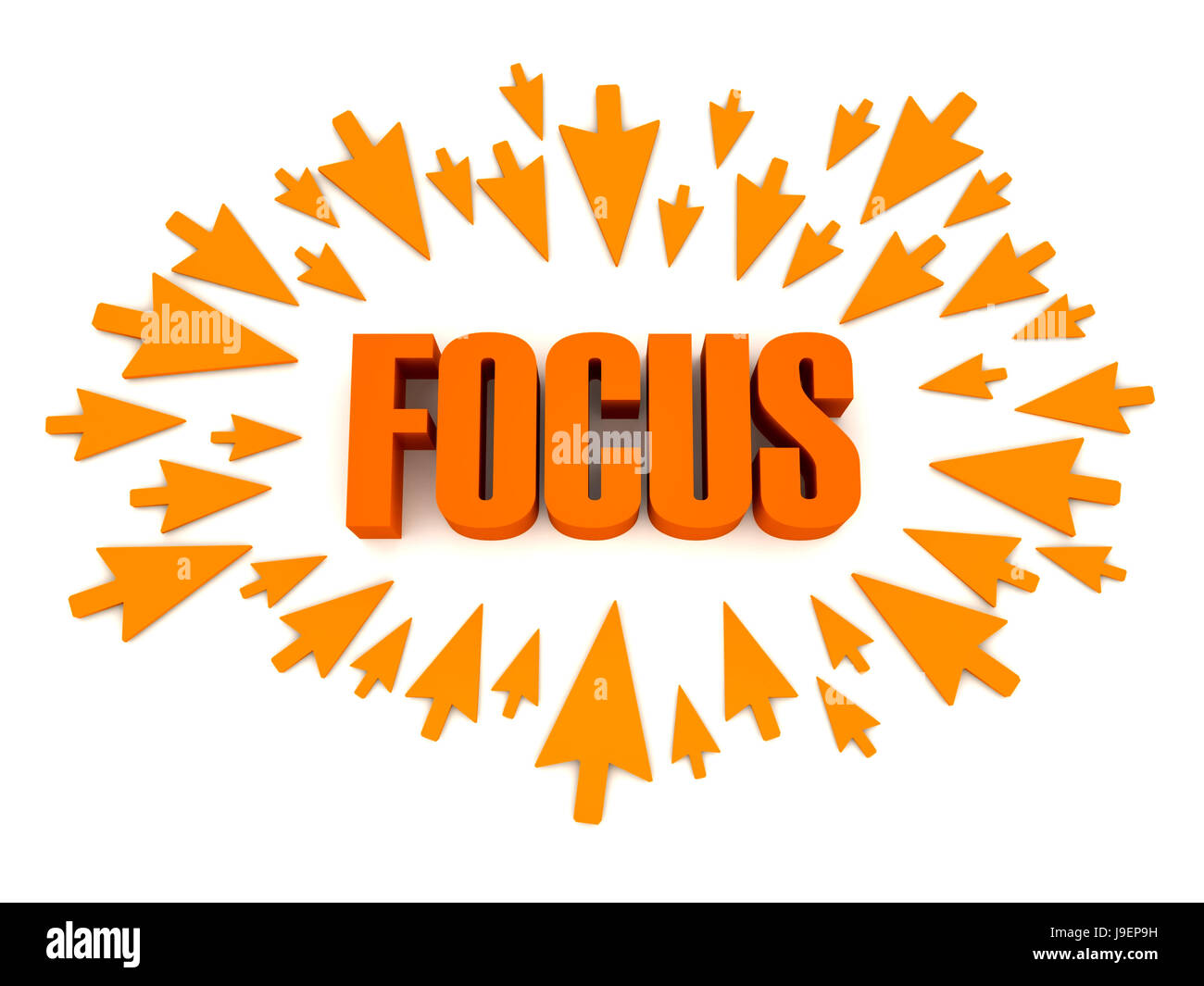 Frecce finalizzata alla messa a fuoco di parola. Concetto 3D'illustrazione. Foto Stock