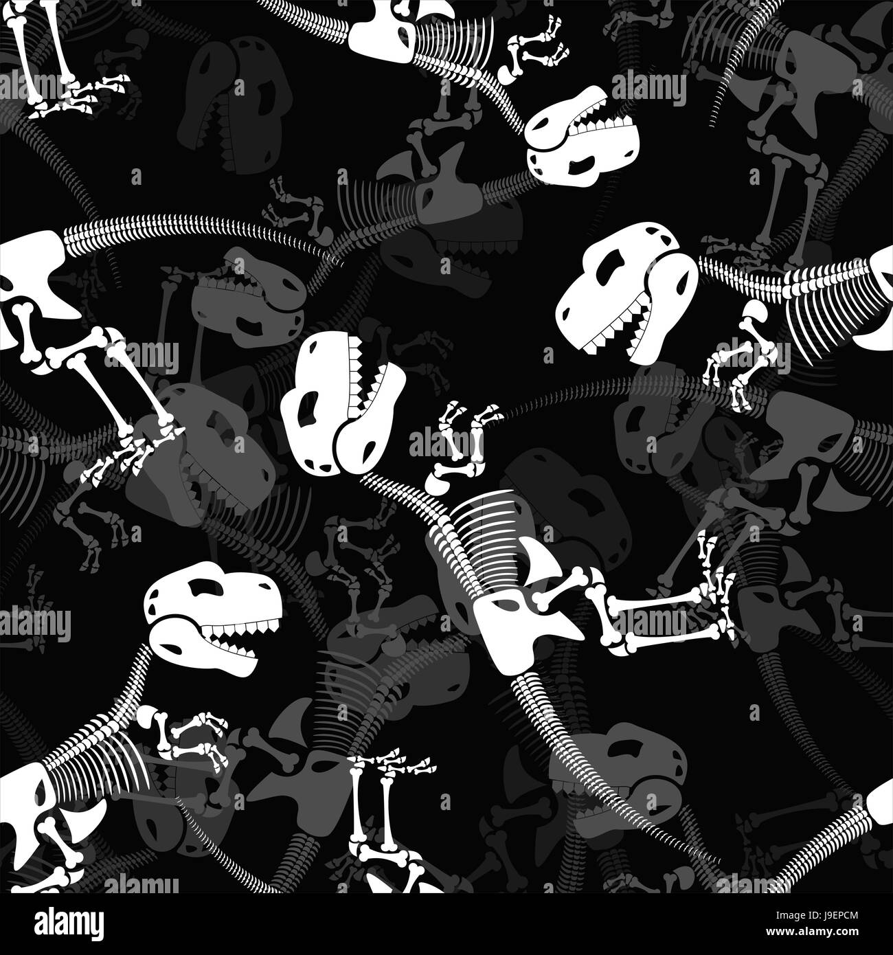 Scheletro di dinosauro 3d sfondo. Modello senza giunture delle ossa del cranio e T-Rex. Dead Tirannosauro ornamento. Resti di un antico texture animale. Illustrazione Vettoriale