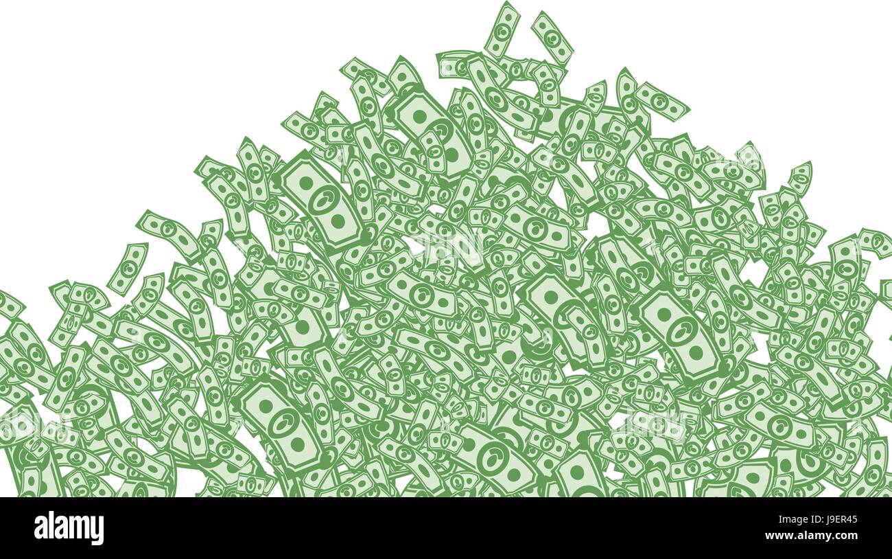 Montagna di soldi, ci sono un sacco di soldi, la ricchezza, il mazzetto di denaro, il denaro del fondo da dollari Illustrazione Vettoriale