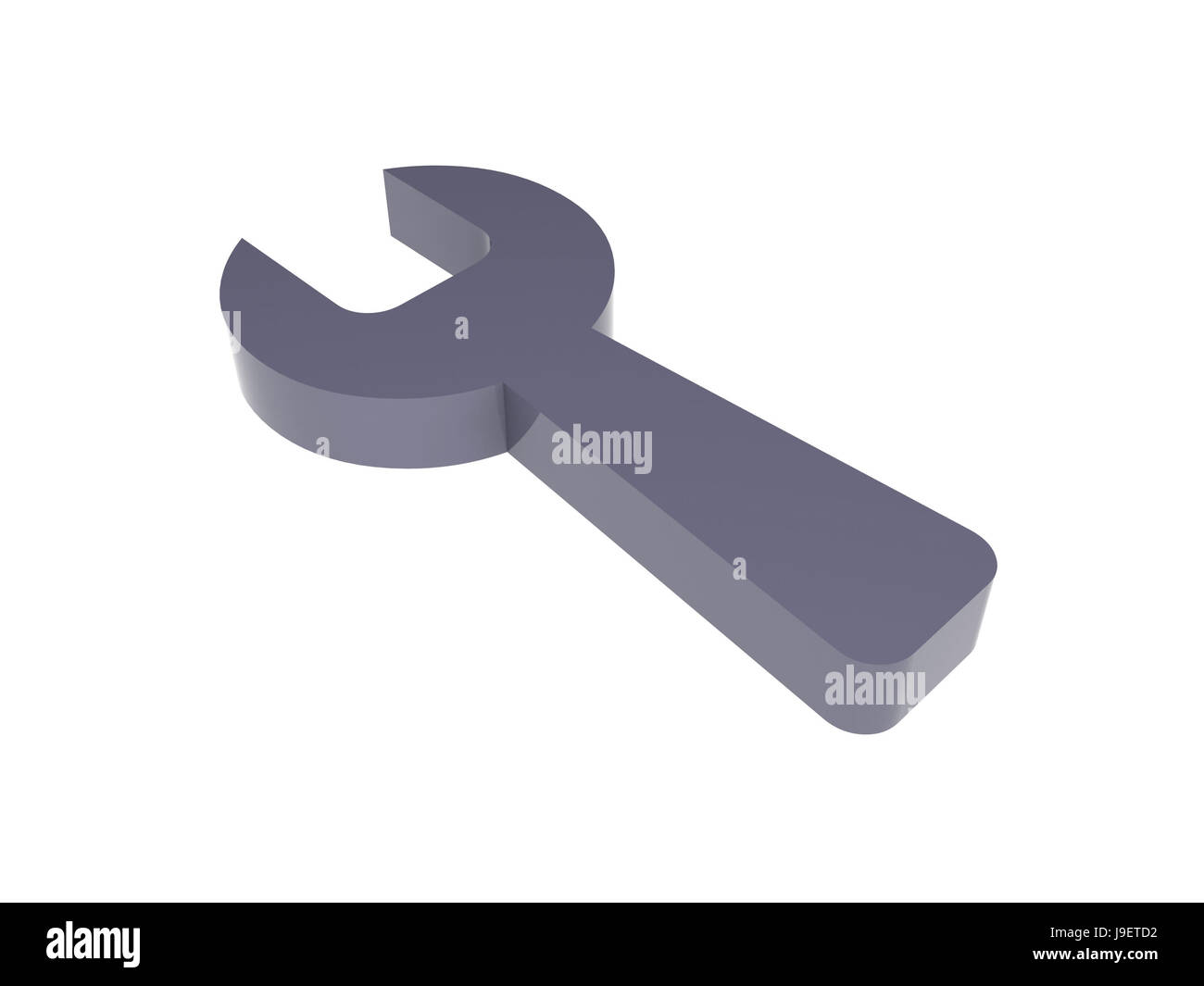 Icona a forma di chiave inglese su sfondo bianco. Concetto 3D'illustrazione. Foto Stock
