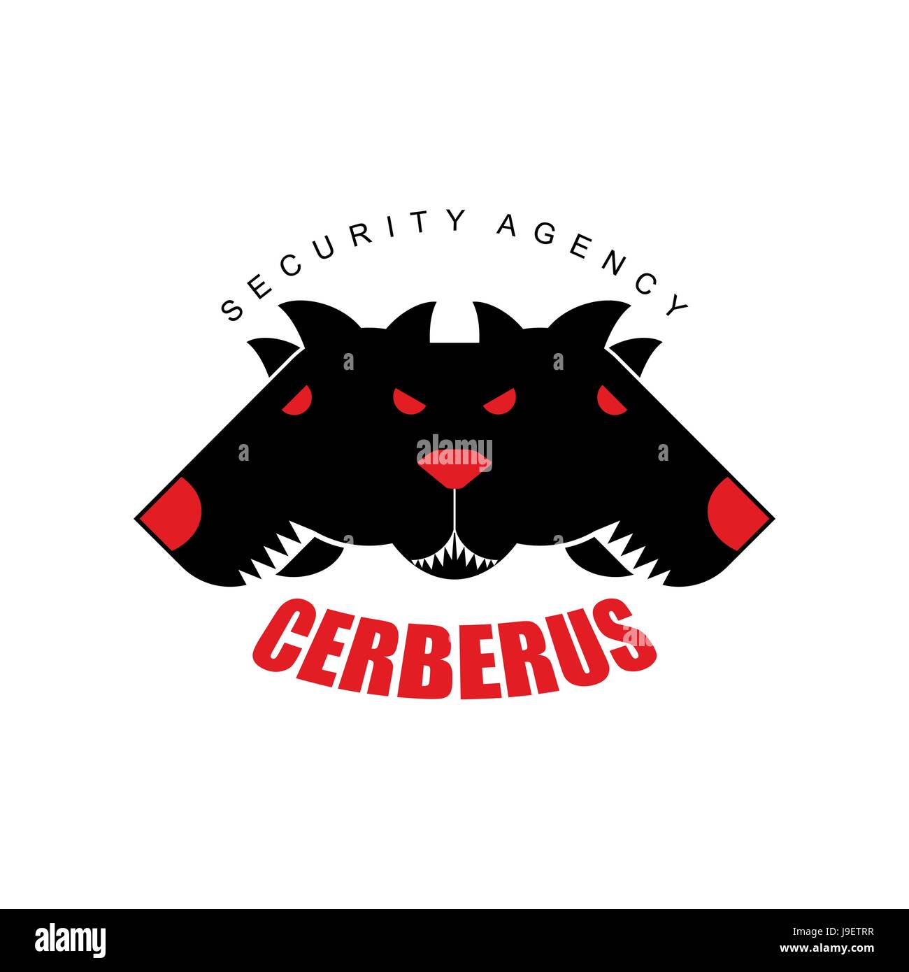 Agenzia di sicurezza, Cerberus. Logo per la società di sicurezza. Tre arrabbiato cane testa con denti di grandi dimensioni. Illustrazione Vettoriale