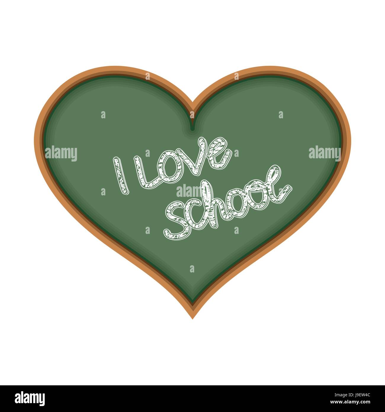 Io amo la scuola. Il simbolo del cuore come una lavagna. Il testo è scritto in gesso sulla lavagna. Green School Board. Illustrazione Vettoriale. Illustrazione Vettoriale