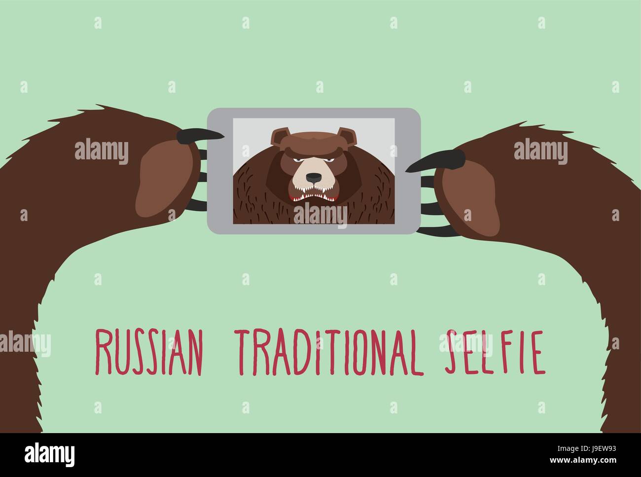 Tradizione russa selfie. Bear scatta foto di se stessa. Illustrazione Vettoriale