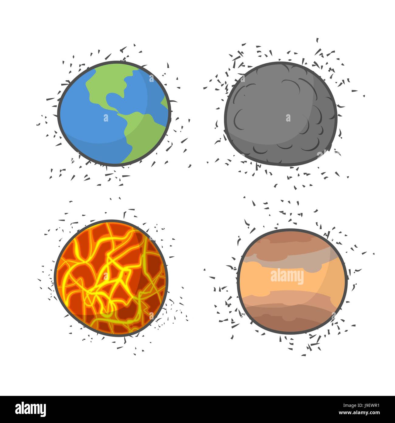 Impostare lo spazio dei pianeti e stelle su uno sfondo bianco. Illustrazione Vettoriale. Illustrazione Vettoriale