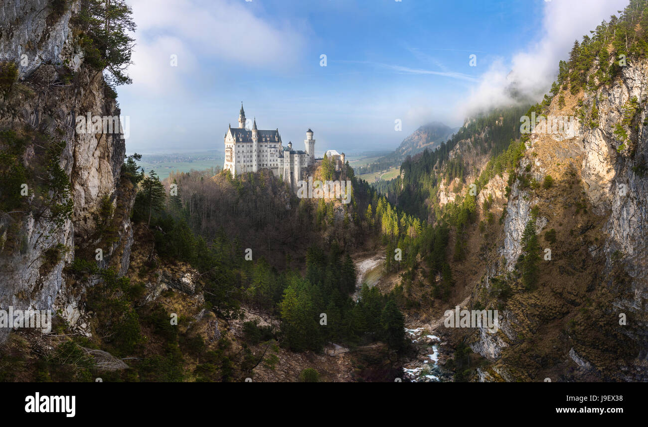 Il castello di Neuschwanstein e panorama Foto Stock