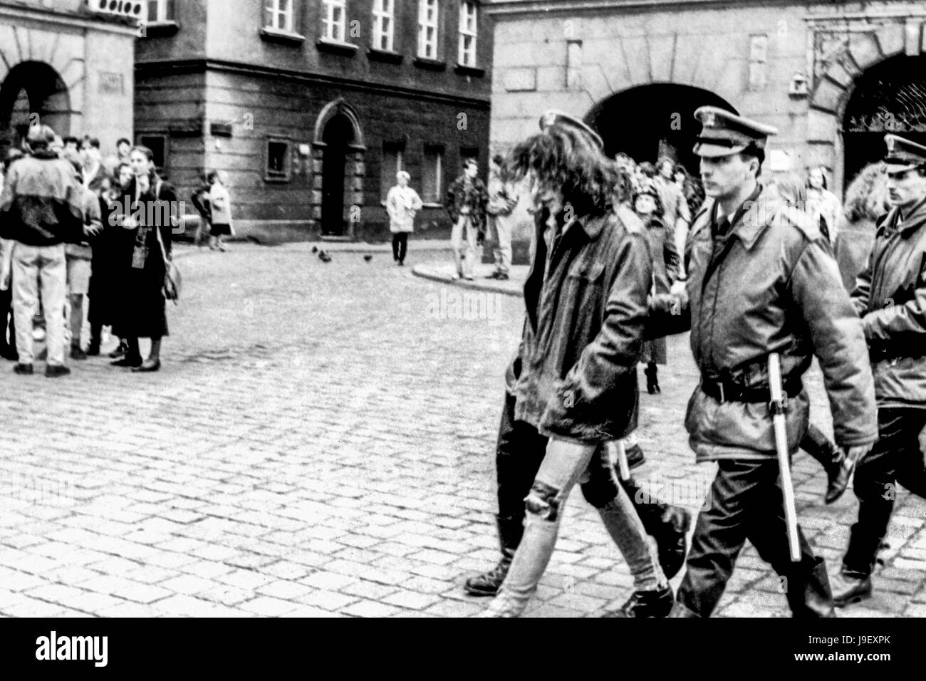 Le proteste di strada in Polonia nel periodo 1989-1990, la milizia - speciali delle forze di polizia.(ZOMO). La lotta per la democrazia e la libertà, la rivoluzione polacca Foto Stock