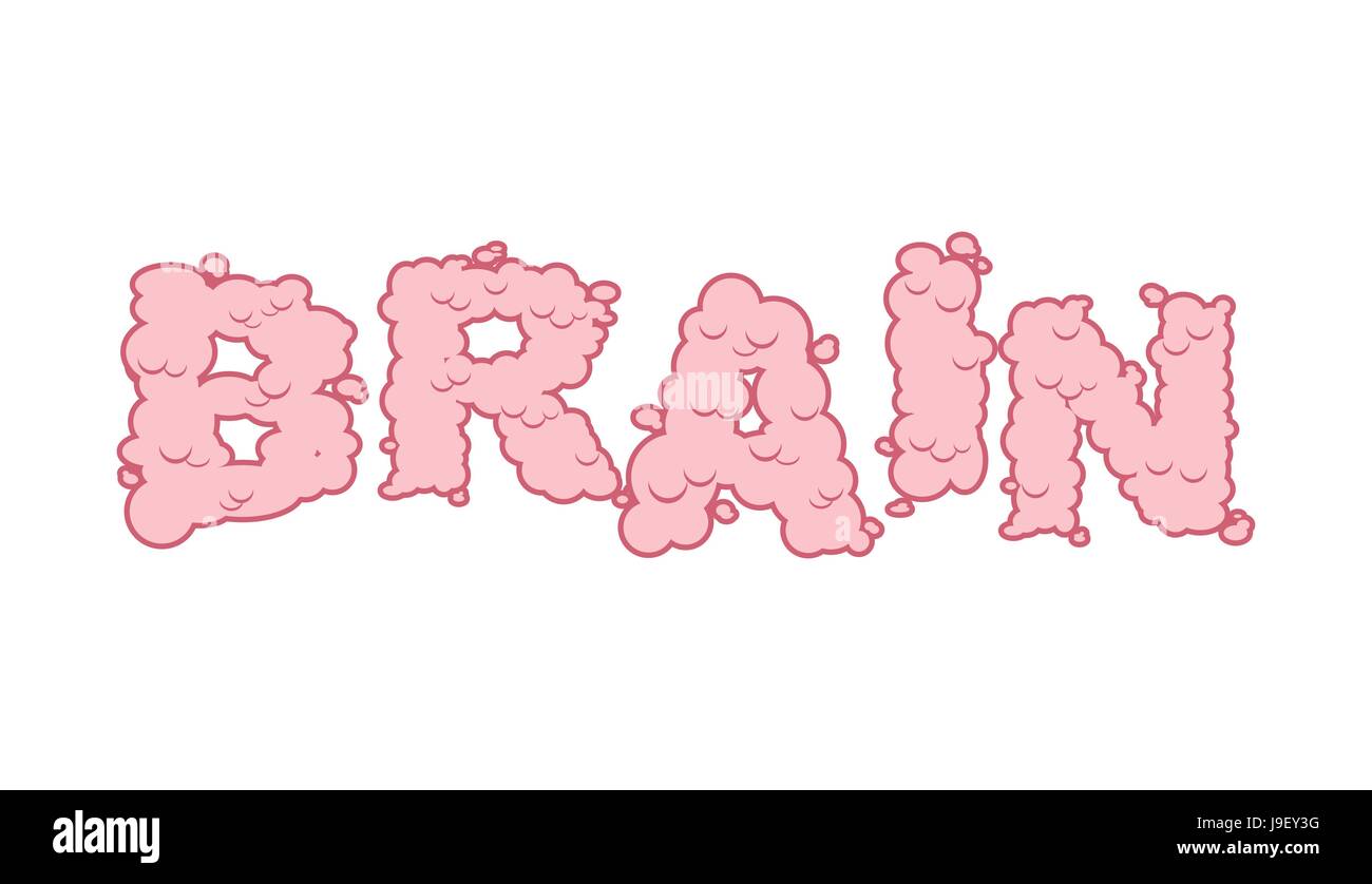 Testo del cervello. Lettere di convoluzioni. pink Lettering e tipografia mente. Illustrazione Vettoriale