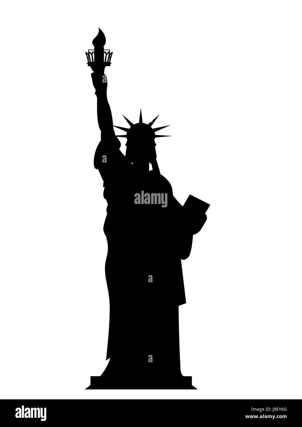 Silhouette Statua della Libertà NEGLI STATI UNITI. Contorno simbolo nazionale dell'America. Membro attrazione del paese. Statua della Libertà su uno sfondo bianco. Simbolo Illustrazione Vettoriale