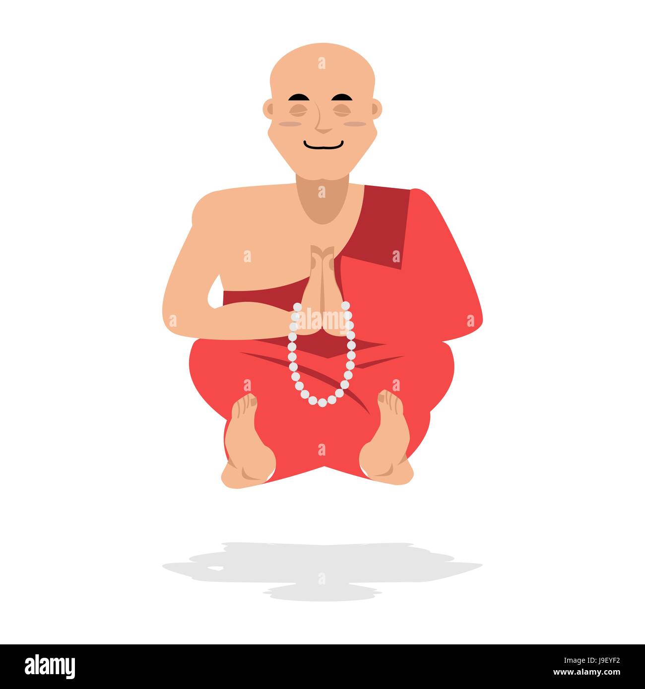 Monaco Tibetano Meditazione. Lo Yoga buddista del Tibet. Novizio del monastero in abito di borgogna. La preghiera del rosario. Solitaire Nirvana e illuminazione Illustrazione Vettoriale