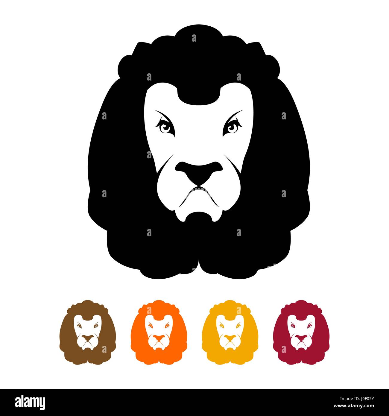 Testa leone silhouette. Predator molto a mane. Feroce animale selvatico emblema dello stile piatto Illustrazione Vettoriale