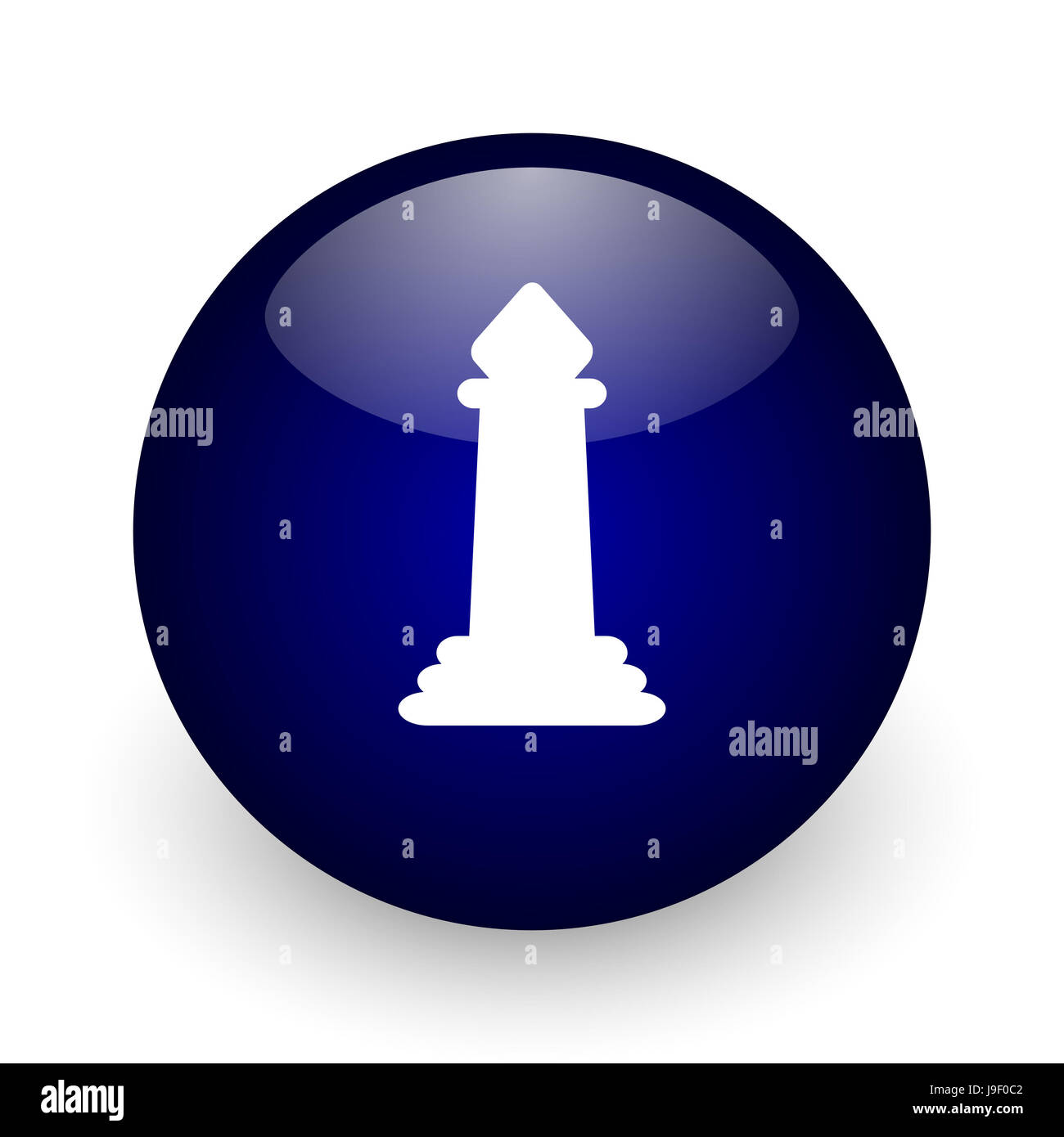 Scacchi blu sfera lucida web, icona su sfondo bianco. Round 3D render pulsante. Foto Stock