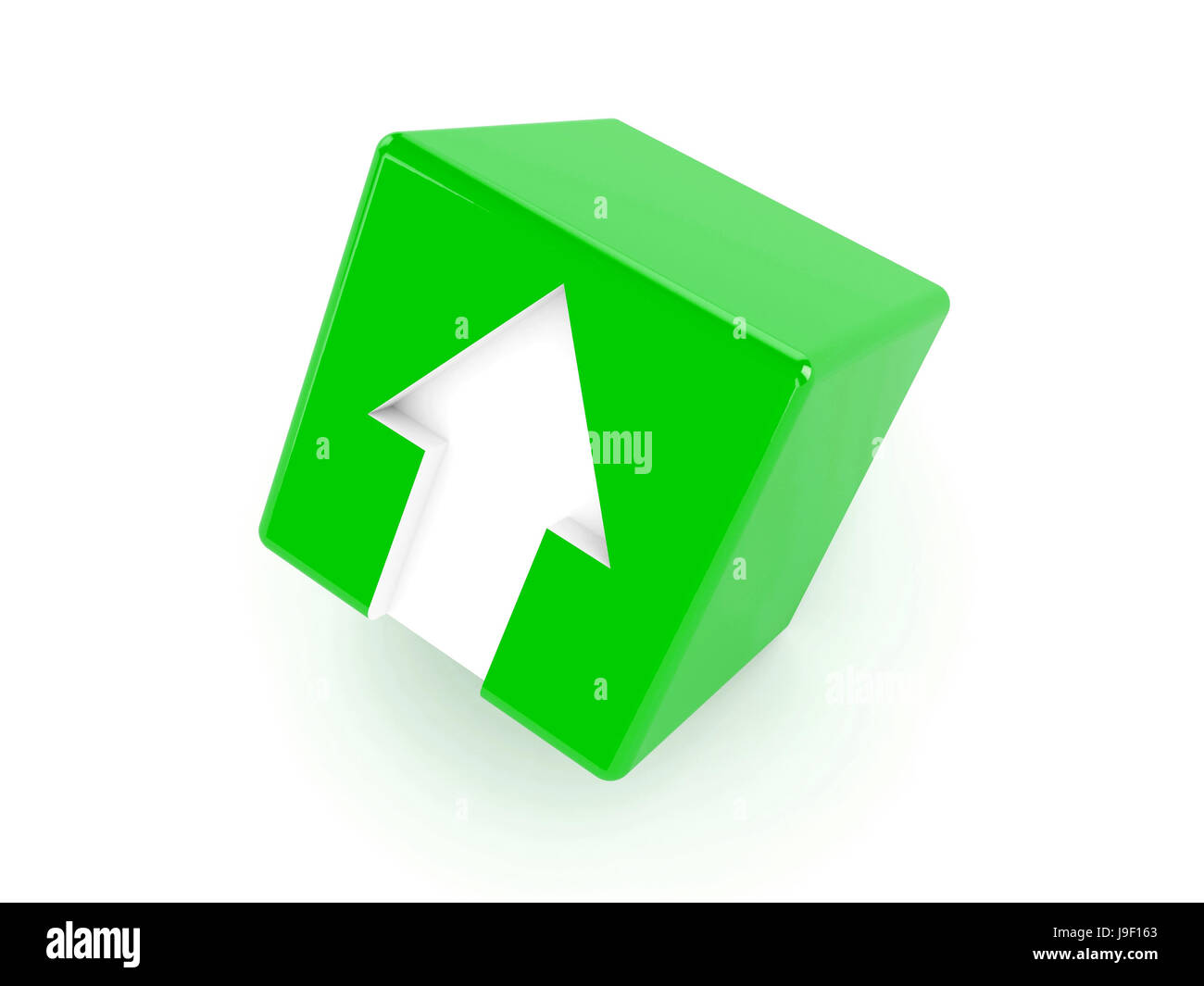 3D green cubo con una freccia rivolta verso l'alto. Concetto illustrazione Foto Stock