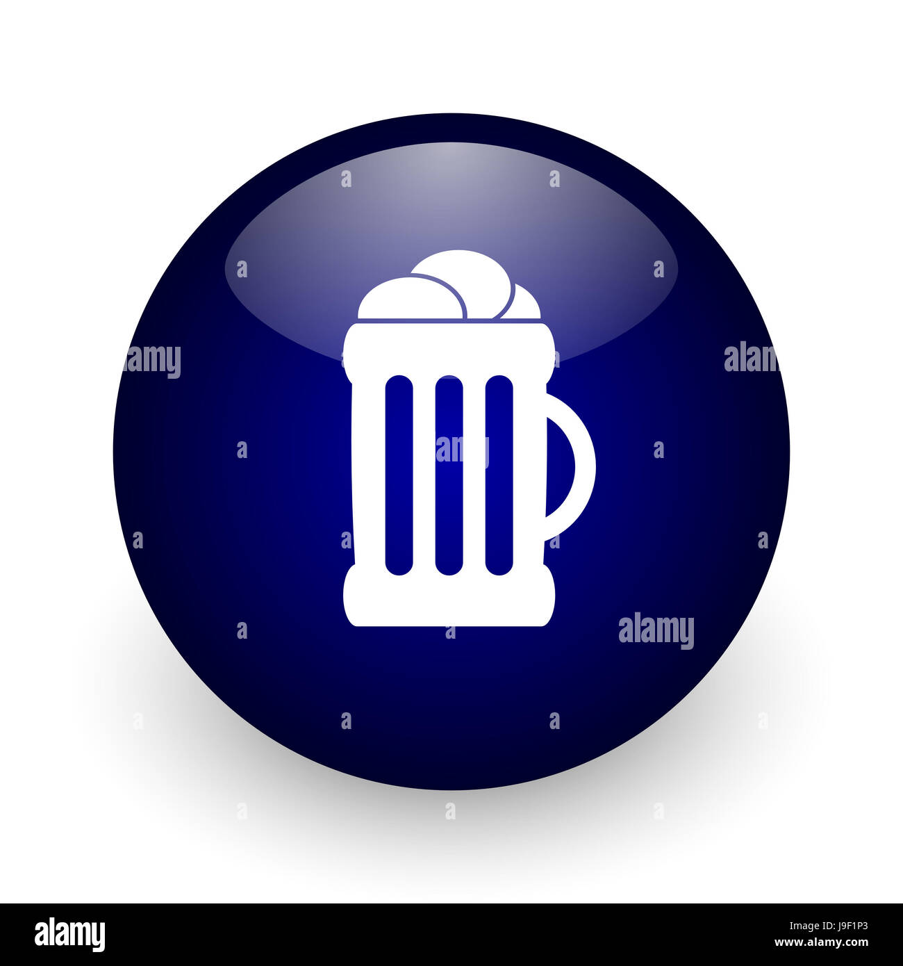 La birra blu sfera lucida web, icona su sfondo bianco. Round 3D render pulsante. Foto Stock