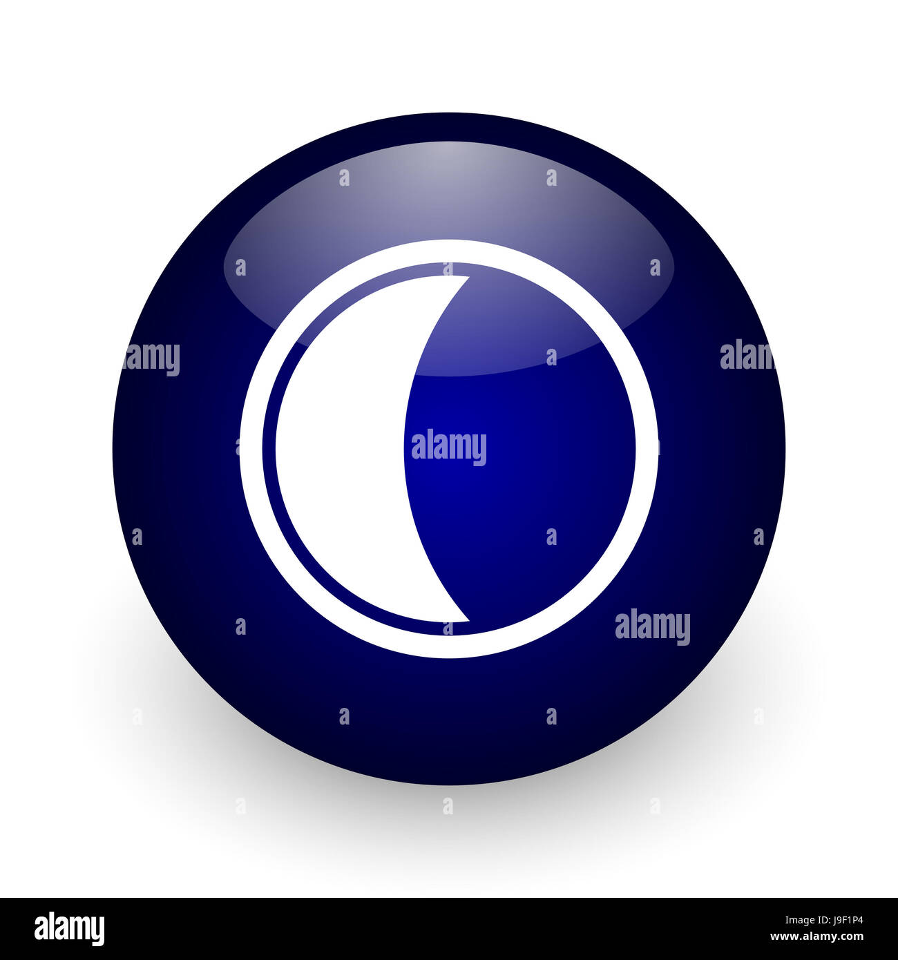 Luna Blu sfera lucida web, icona su sfondo bianco. Round 3D render pulsante. Foto Stock