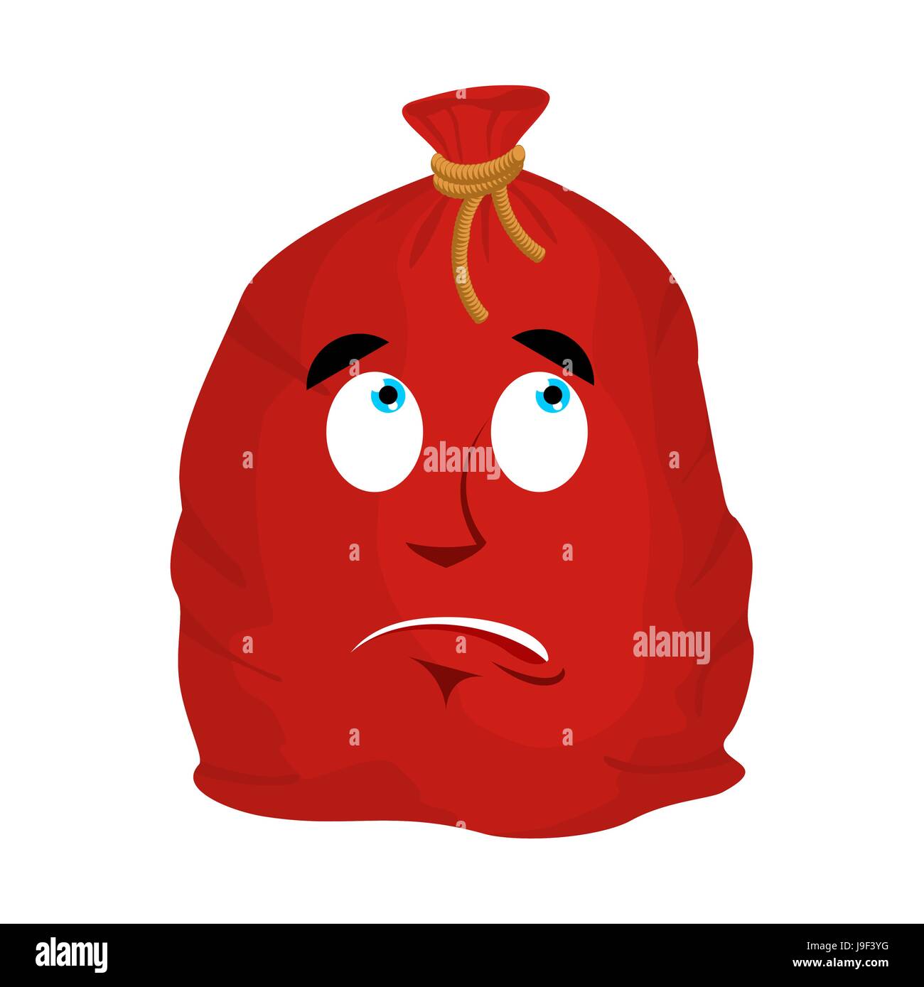 Santa borsa sorpreso gli Emoji. Sacco di natale con doni stupito emozione. Red sackful di doni isolato Illustrazione Vettoriale