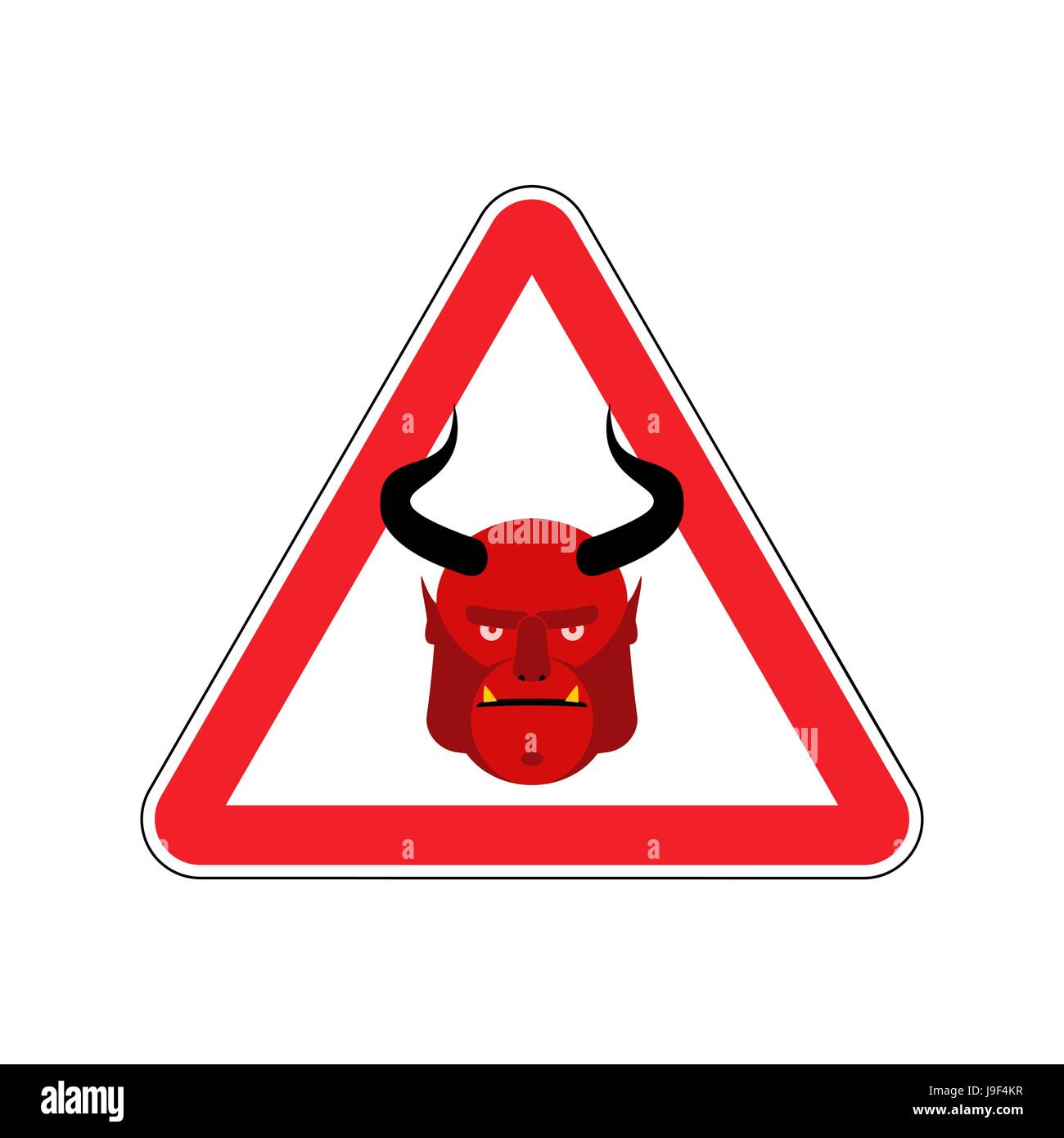 Satana segno di allarme rosso. Demon Pericolo simbolo di attenzione. Pericolo cartello stradale triangolo diavolo Illustrazione Vettoriale