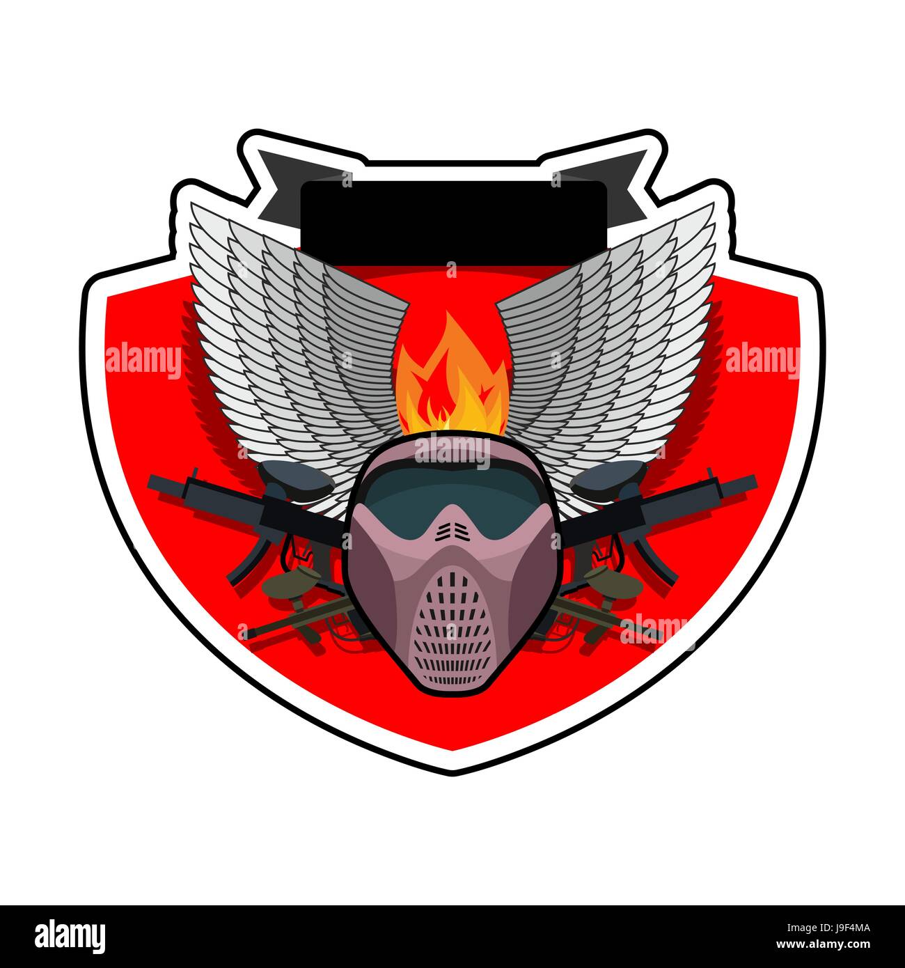 Il logo di Paintball. Emblema militare. Segno dell'esercito. Casco e armi. Awesome distintivo per squadre sportive e club Illustrazione Vettoriale