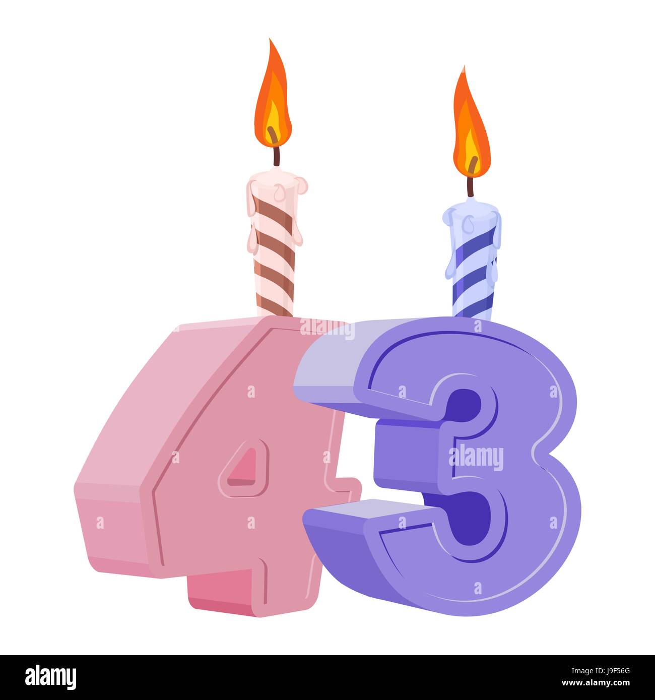 43 anni di compleanno. Numero con candela di festa per la torta di vacanza. Quaranta tre anniversario Illustrazione Vettoriale