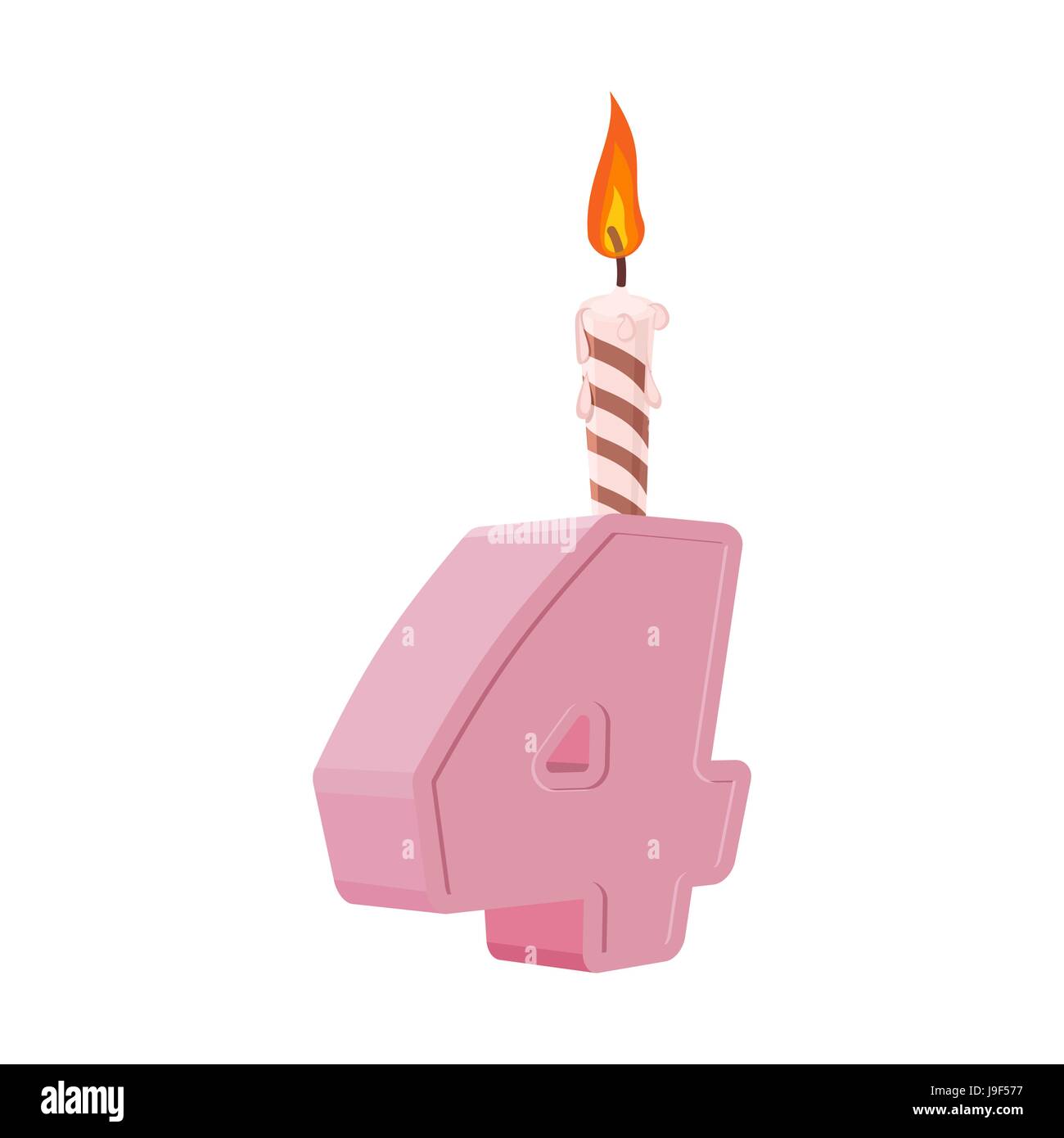 4 anni di compleanno. Numero con candela di festa per le vacanze torta. Quattro anniversario Illustrazione Vettoriale