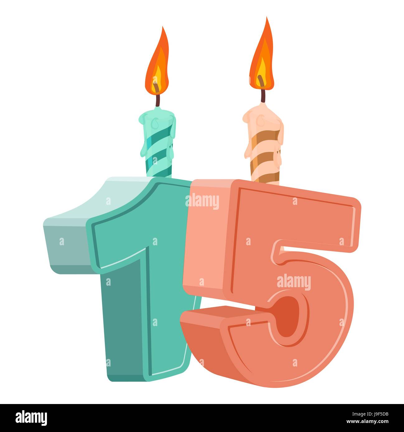 Quindici anni di compleanno. Numero con candela di festa per le vacanze torta. quindici anniversario Illustrazione Vettoriale