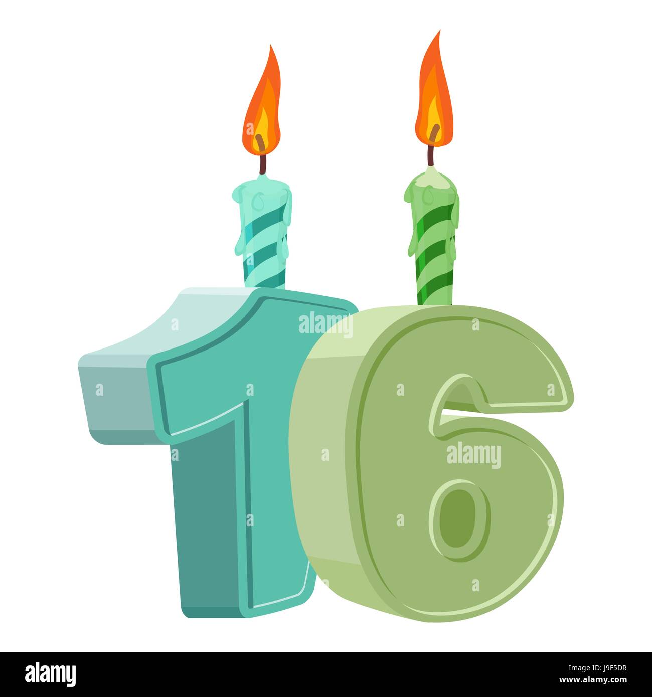 16 anni di compleanno. Numero con candela di festa per le vacanze torta. sedici anniversario Illustrazione Vettoriale